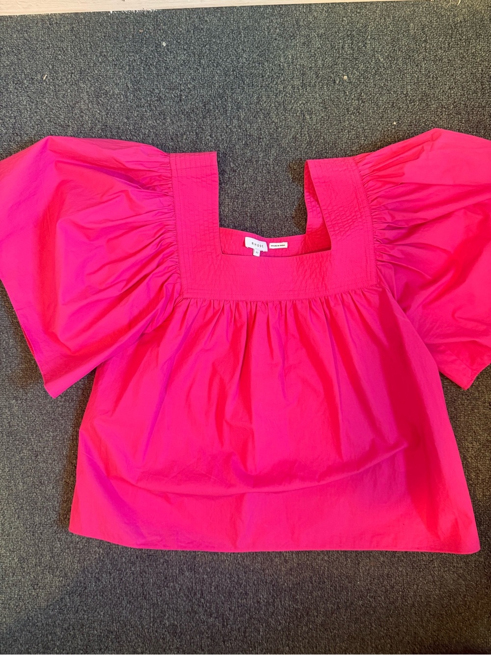 RHODE Hot Pink Square-Neck Puff Sleeve Cotton Blouse